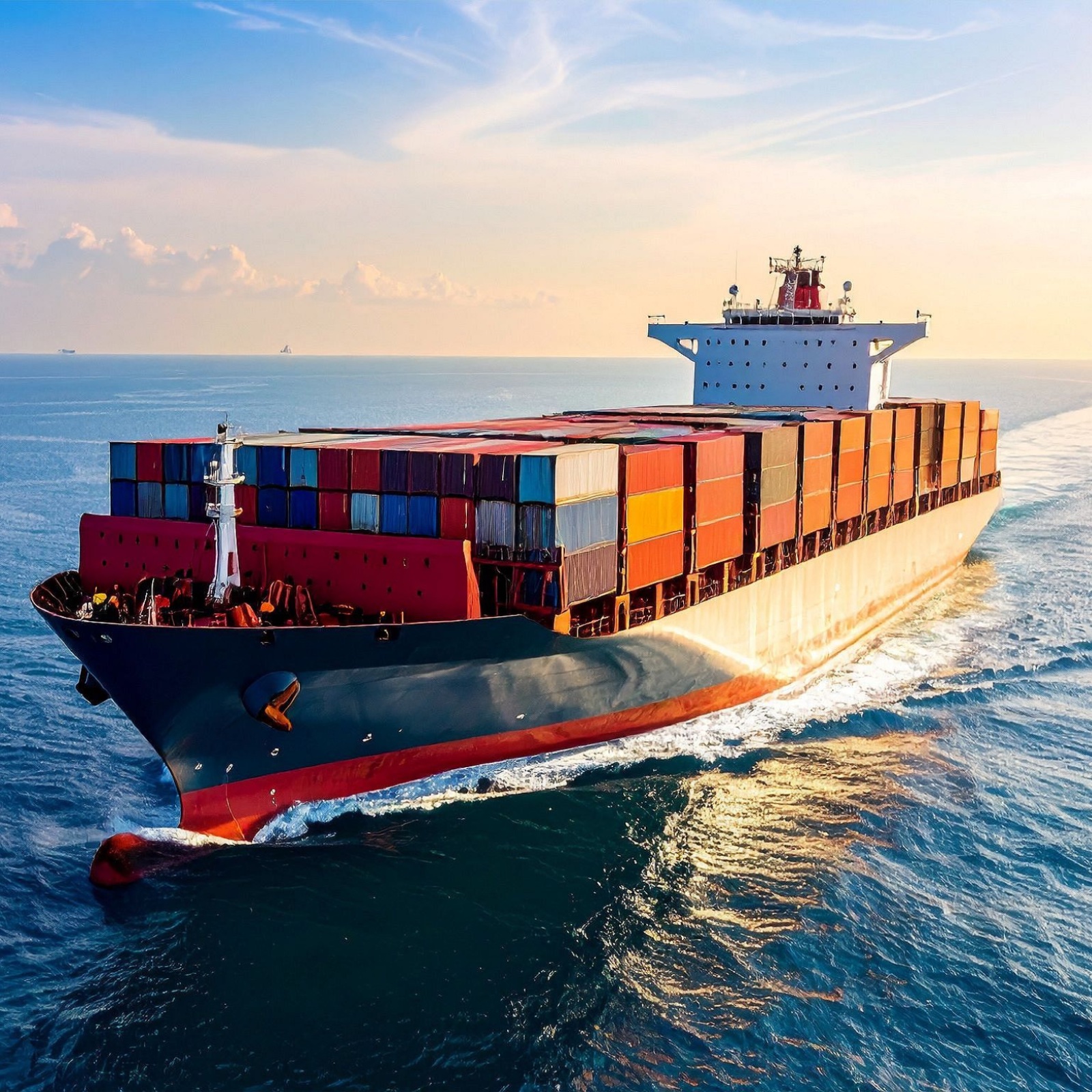 Container freight ship representing international debt recovery for UK businesses